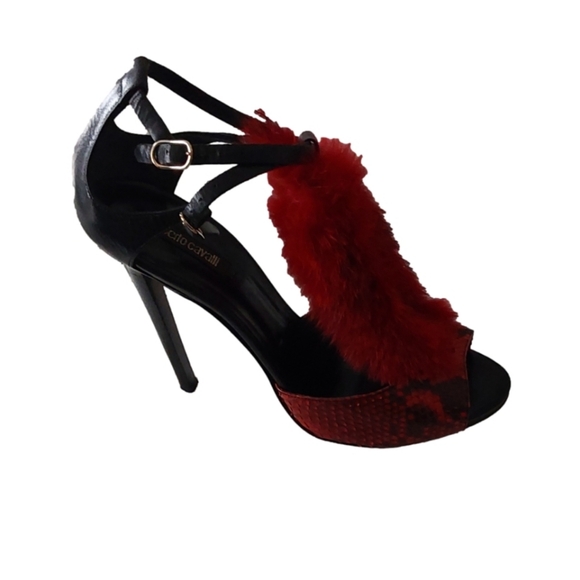 ROBERTO CAVALLI FIRE FLAME LEATHER FUR SANDAL SIZE 41/11 US - Picture 3 of 9